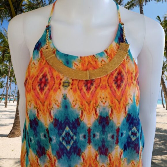 City Triangles Sleeveless Dress with Handkerchief Hem Sheer & Lined Size L - Picture 7 of 13